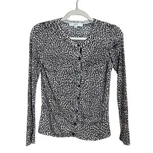 LOFT Animal Print Lightweight Ramie Blend Cardigan‎ Sweater Size Small Career